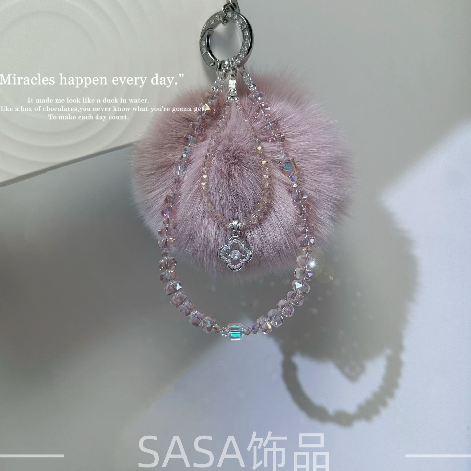 【灵动烟粉】 狐狸毛 手机链女款手工高档通用网红时尚防摔手提挂绳