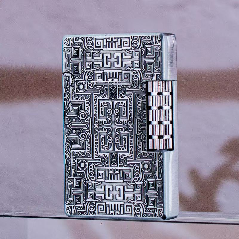 古银侧滑唐纹充气打火机