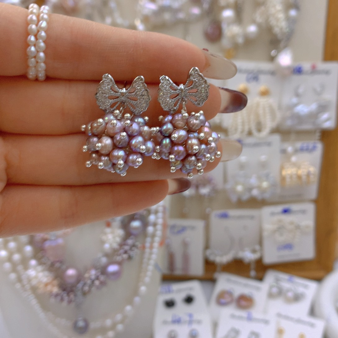 淡水珍珠耳饰银S925镶嵌