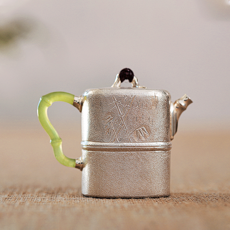 【达观紫器】银歌工坊 XH0670 竹报平安四方泡茶壶