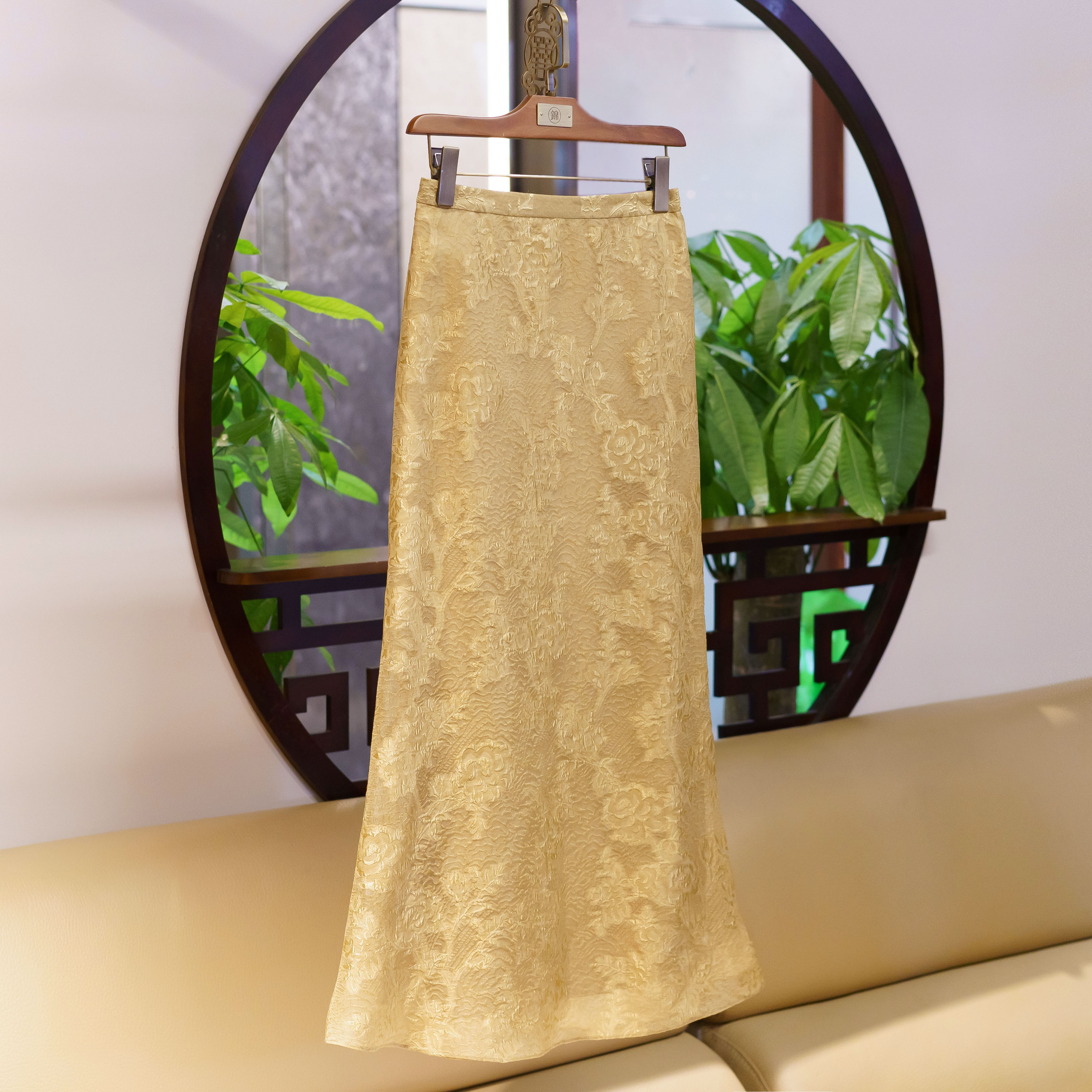 【锦系~新款】真丝剪花新中式国风桑蚕丝后松紧腰半裙-Q-382533