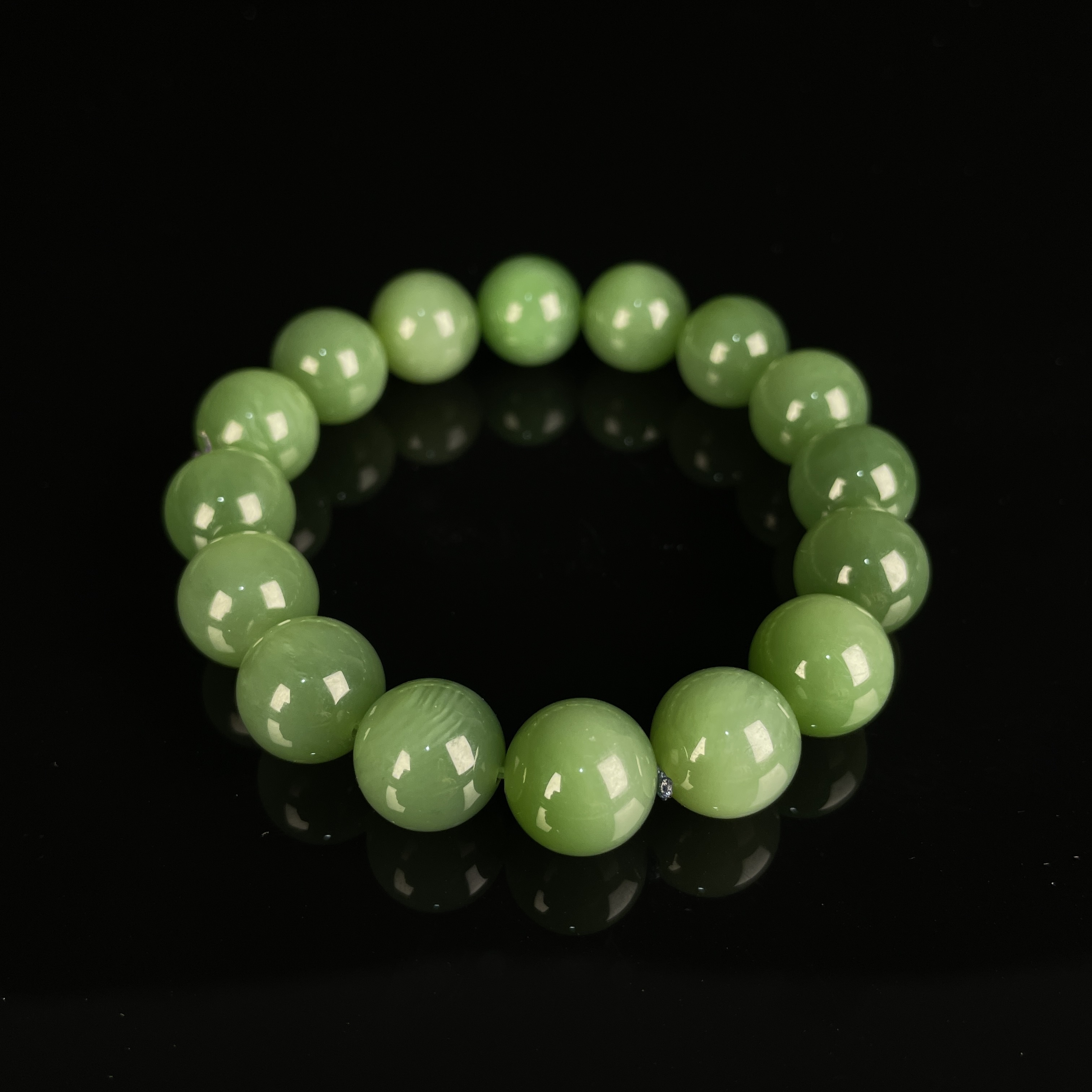 GS611192/民国和田碧玉珠串/上海西香记