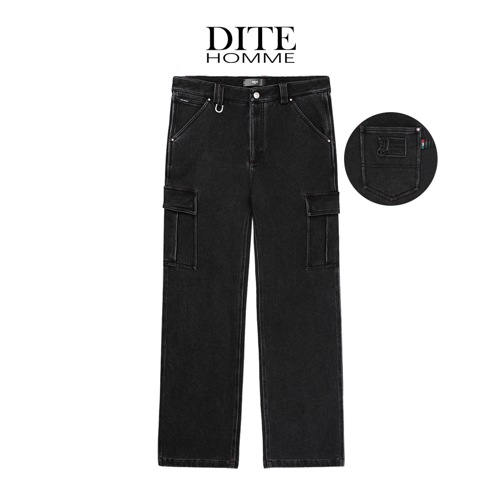 Dite迪特秋冬季男士新款工装休闲裤直筒时尚黑色宽松潮流牛仔裤
