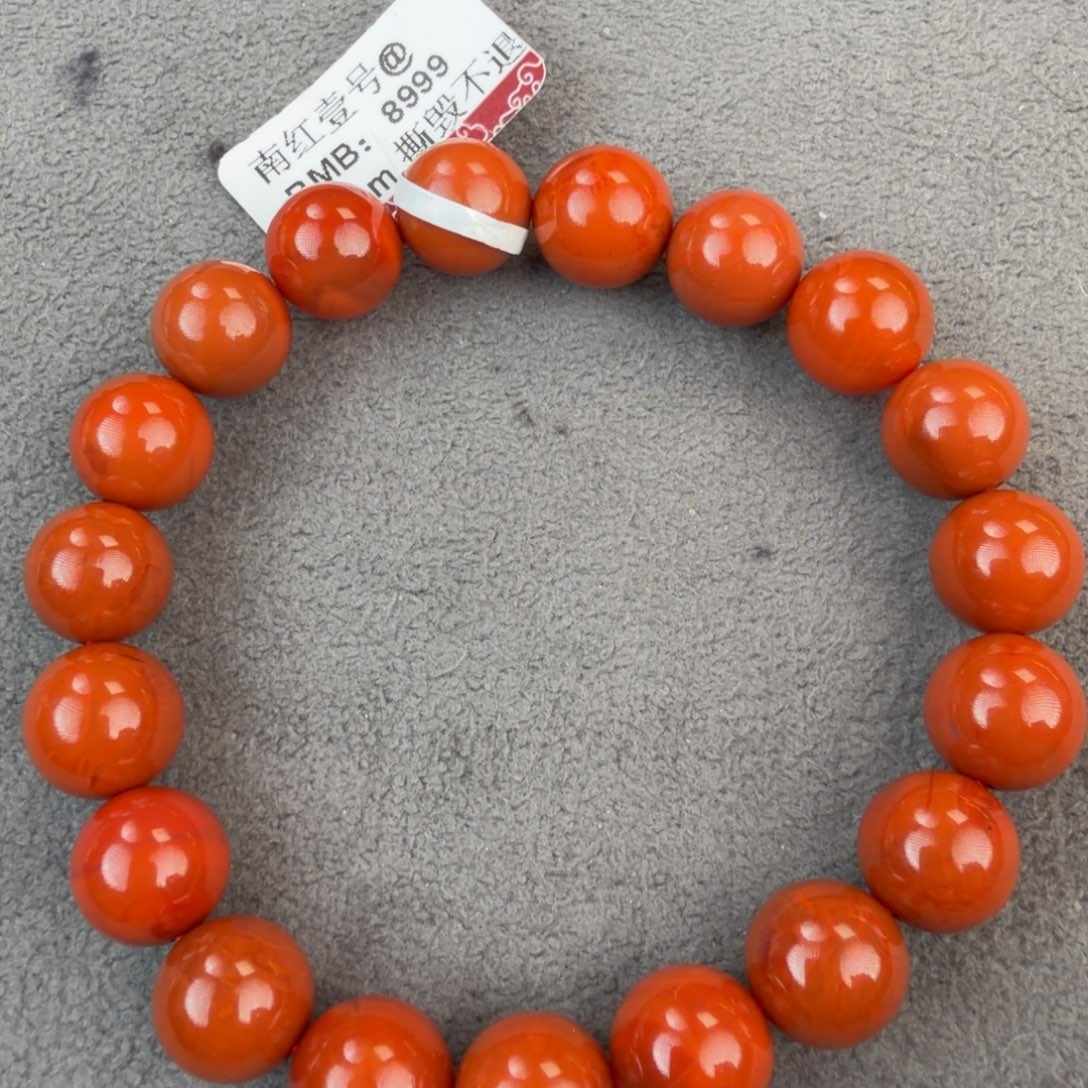 南红玛瑙未镶嵌手链10mm 圆珠柿子红手串仅此一条福利款