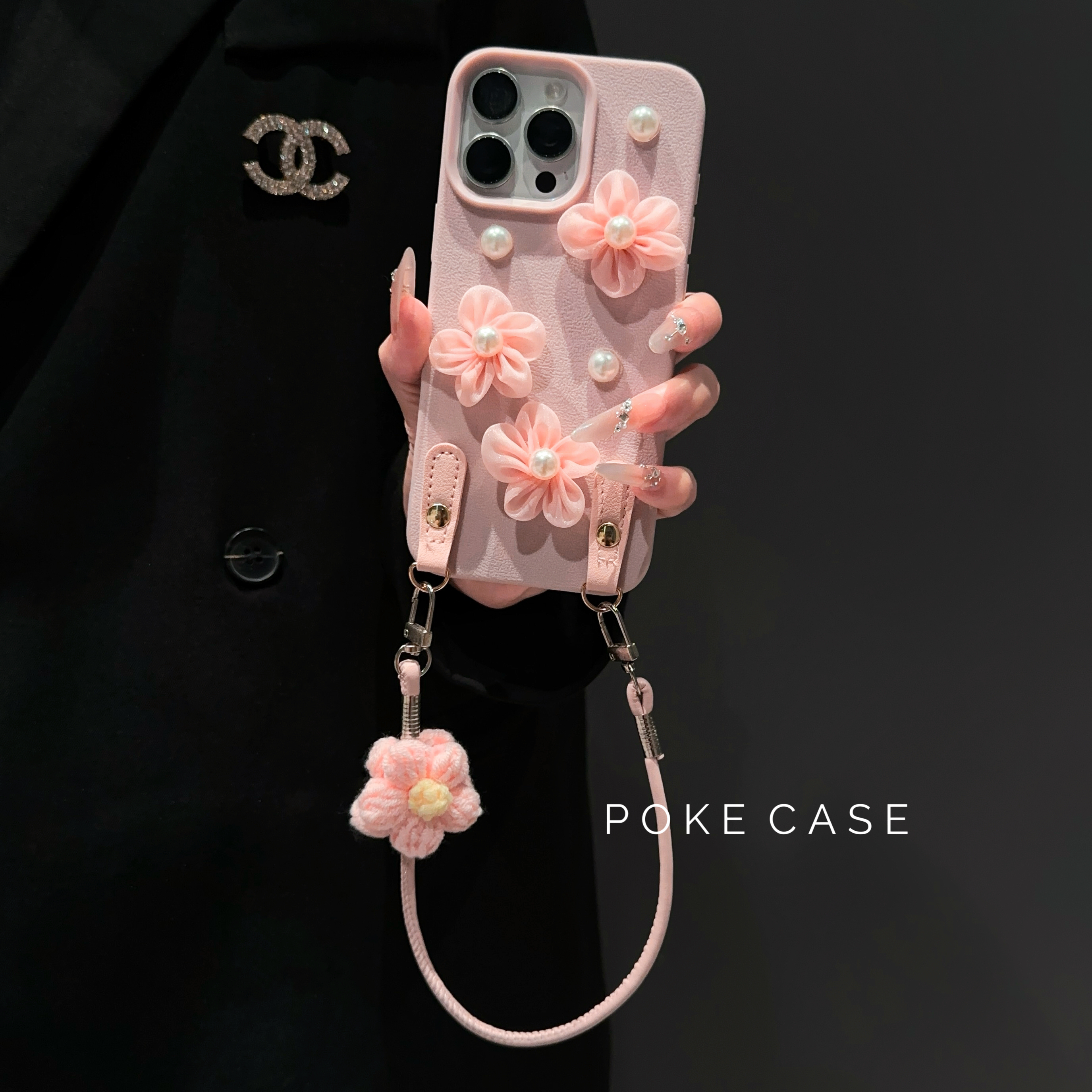 粉瓣凝珠手工DIY适用iPhone苹果16斜挎手机壳华为p70vivoppo小米