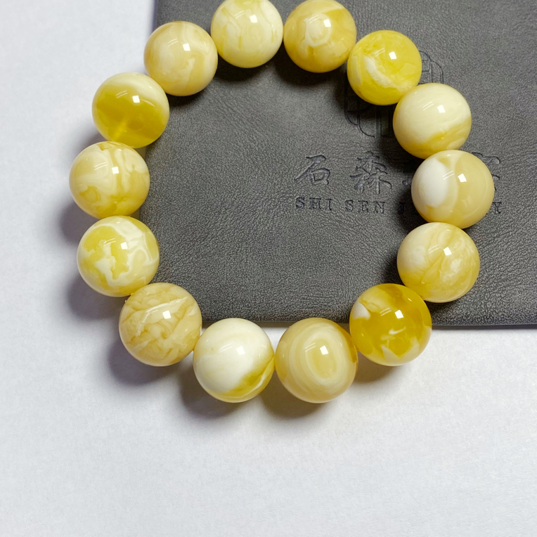 天然蜜蜡俄料圆珠手串14.5毫米 白花妖花（特选）