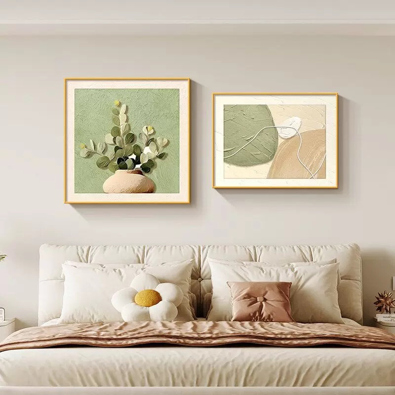 轻奢简约奶油风艺术砂岩肌理大气装饰画卧室餐厅客厅挂画高级感