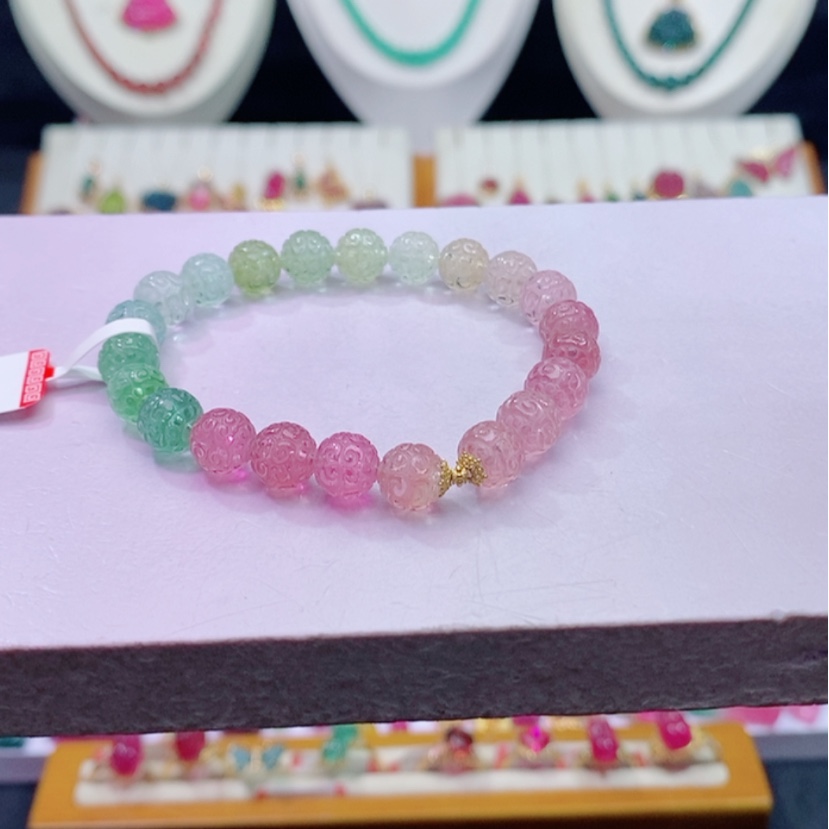 【闪购商品】碧玺碧玺m18K金镶嵌回纹手链