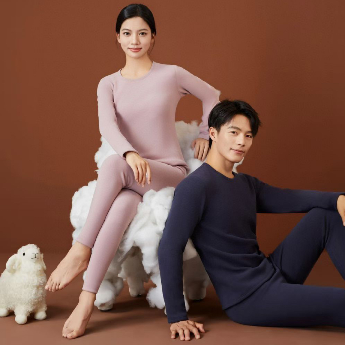 男女加绒保暖套装秋冬新款贴身打底女8607男8807