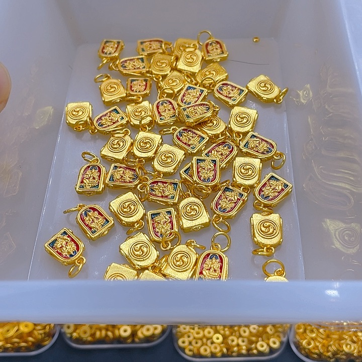 锆石铜合金珐琅彩黄财神方牌2个