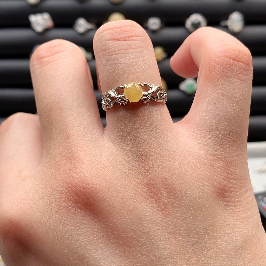 翡翠戒指银S925镶嵌0108