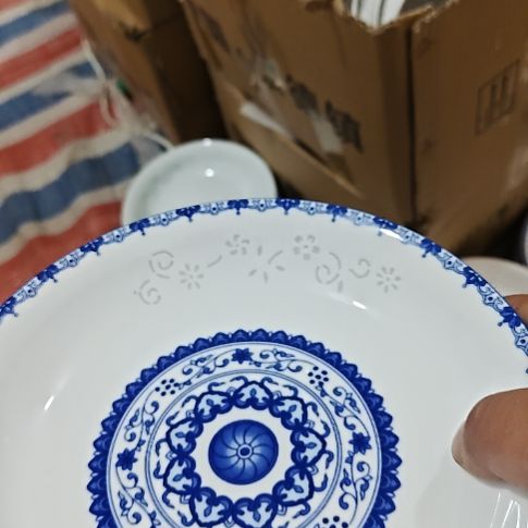 瓷玲珑青花8寸盘4个微瑕疵