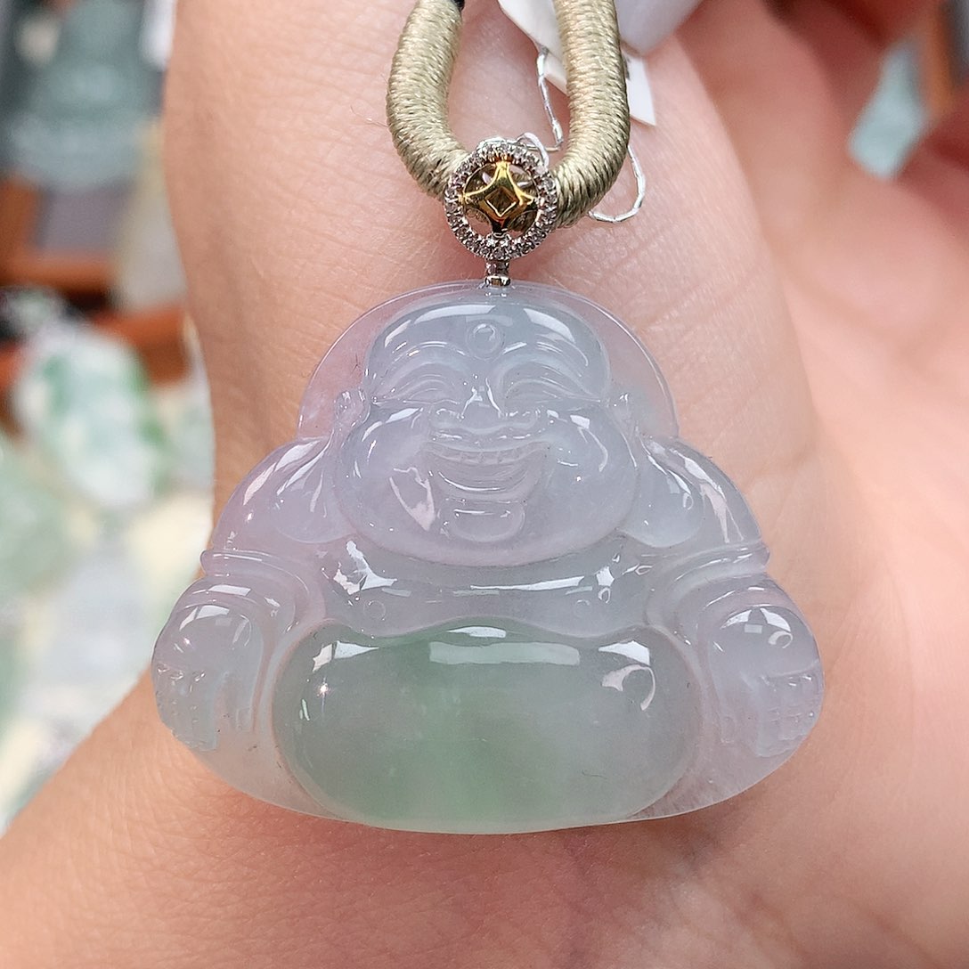 颈饰18K金镶嵌翡翠佛公