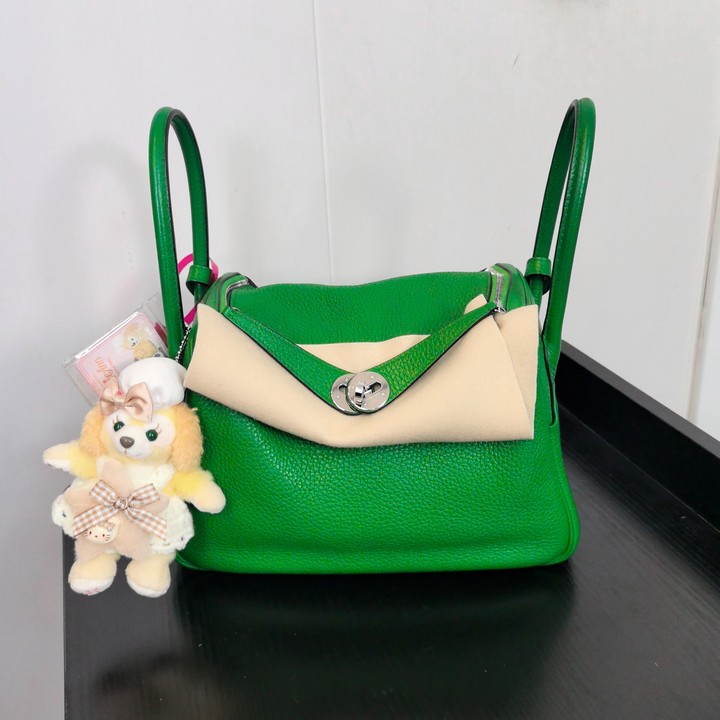 99新 Hermes/爱马仕 小花柳 单肩 竹子绿 TC皮 Y刻 银扣 包