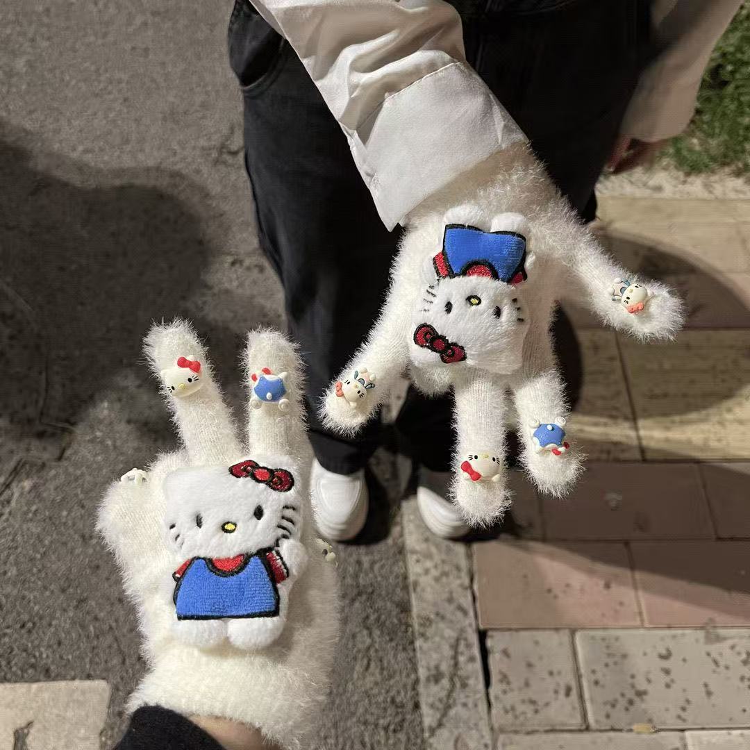 【宝贝】KT猫可爱猫咪玩偶手套高颜值卡通保暖手套生日礼物送女生