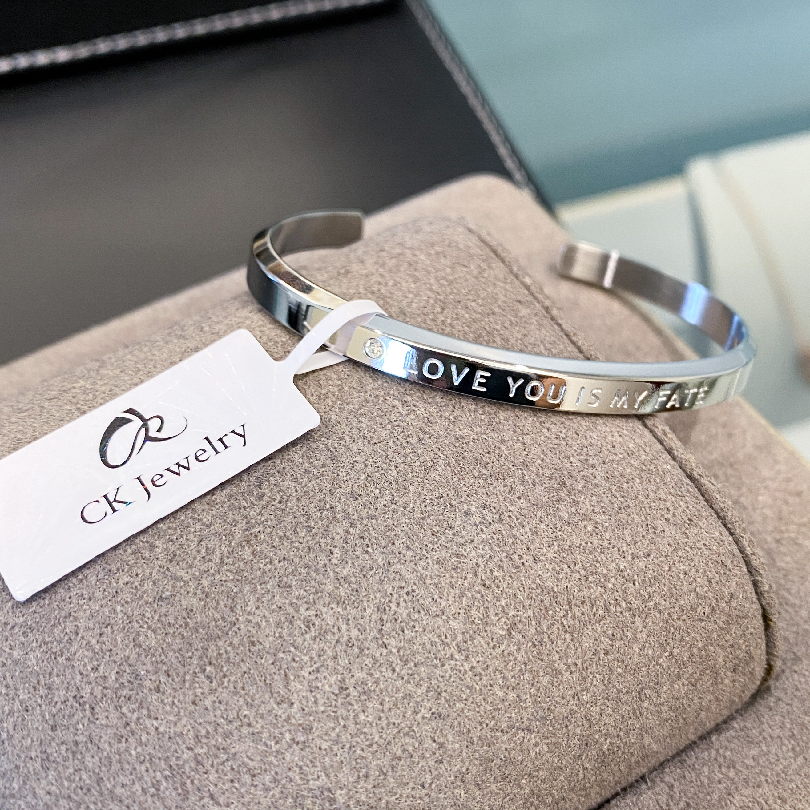 钛钢合成锆石手镯 银色  经典开口手镯B1171