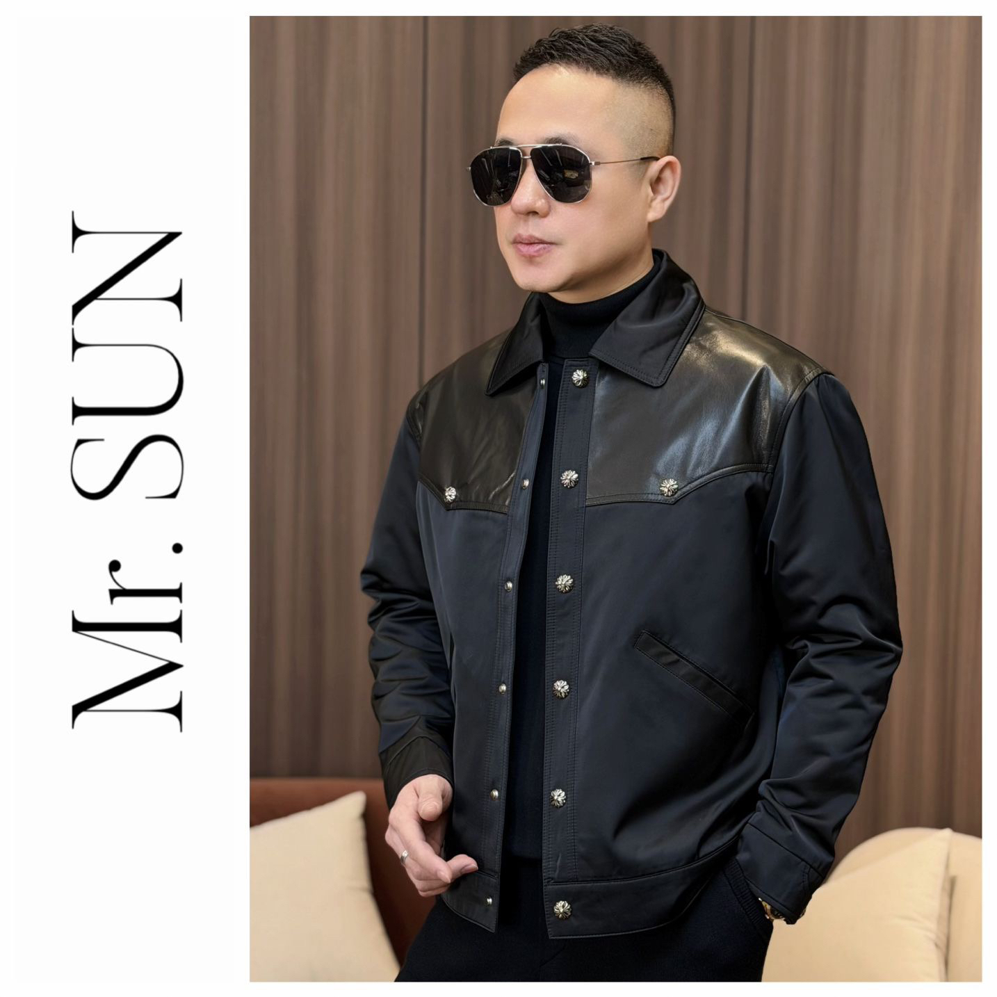 孙先生男装｜高奢定制款男士山羊皮十字花鹅绒服外套58175