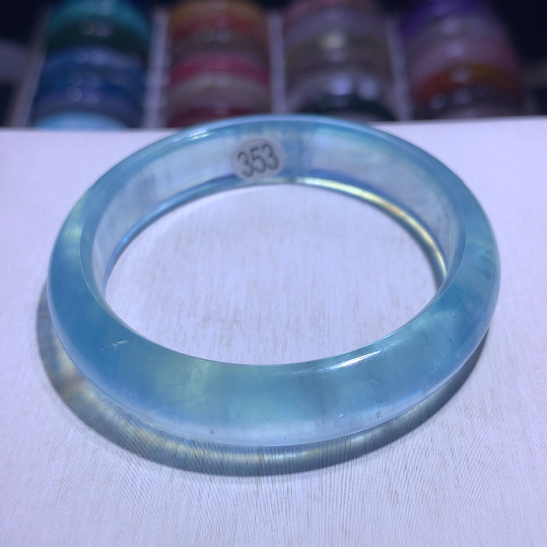 银S925镶嵌水晶手镯海蓝宝圣蓝55.7圈353