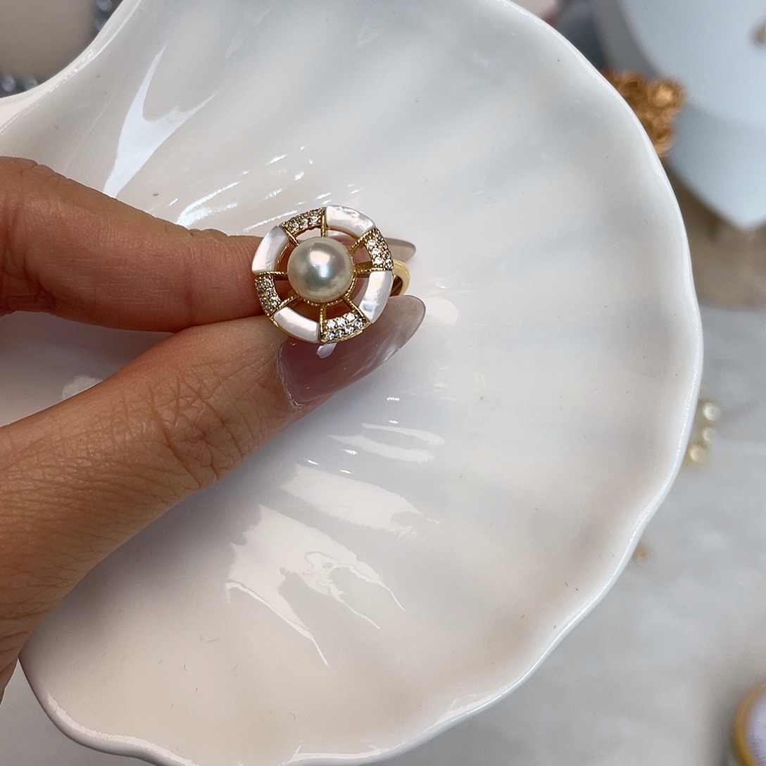 银S925镶嵌海水珍珠戒指