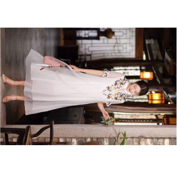 21805新中式国风女装立领重工刺绣夏季长款连衣裙女