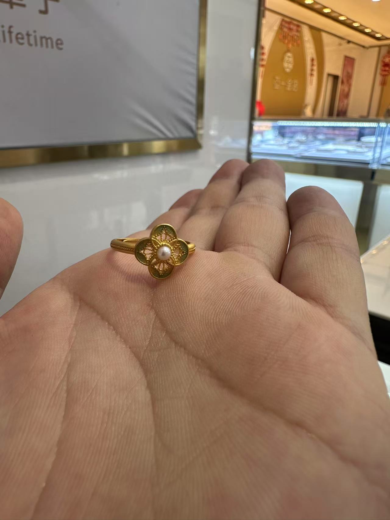 赛菲尔足金999.9四叶草珐琅彩戒指