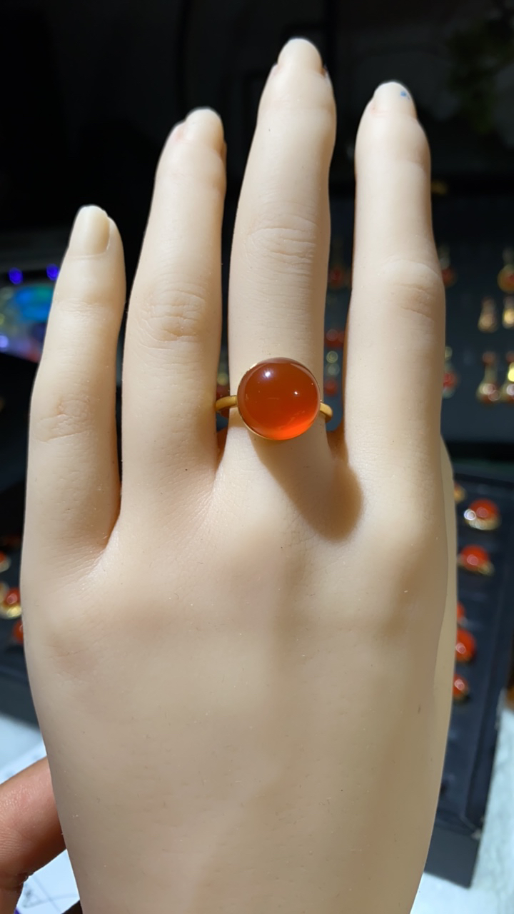 18K金保山南红冰红戒指