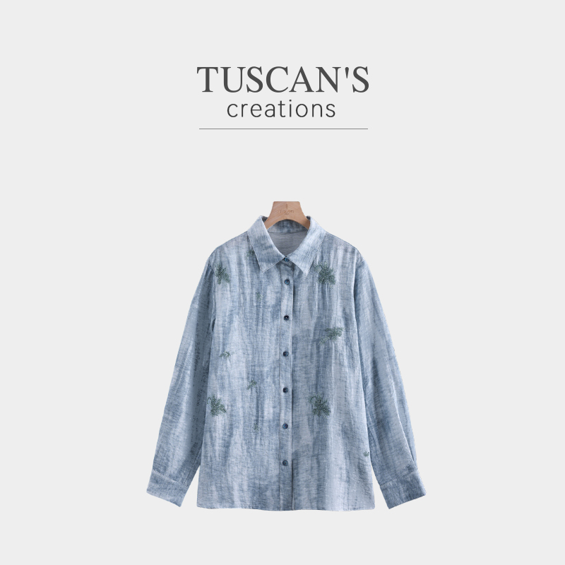 TUSCAN'S CREATIONS时尚休闲刺绣扎染潮流长袖百搭衬衫时代集团