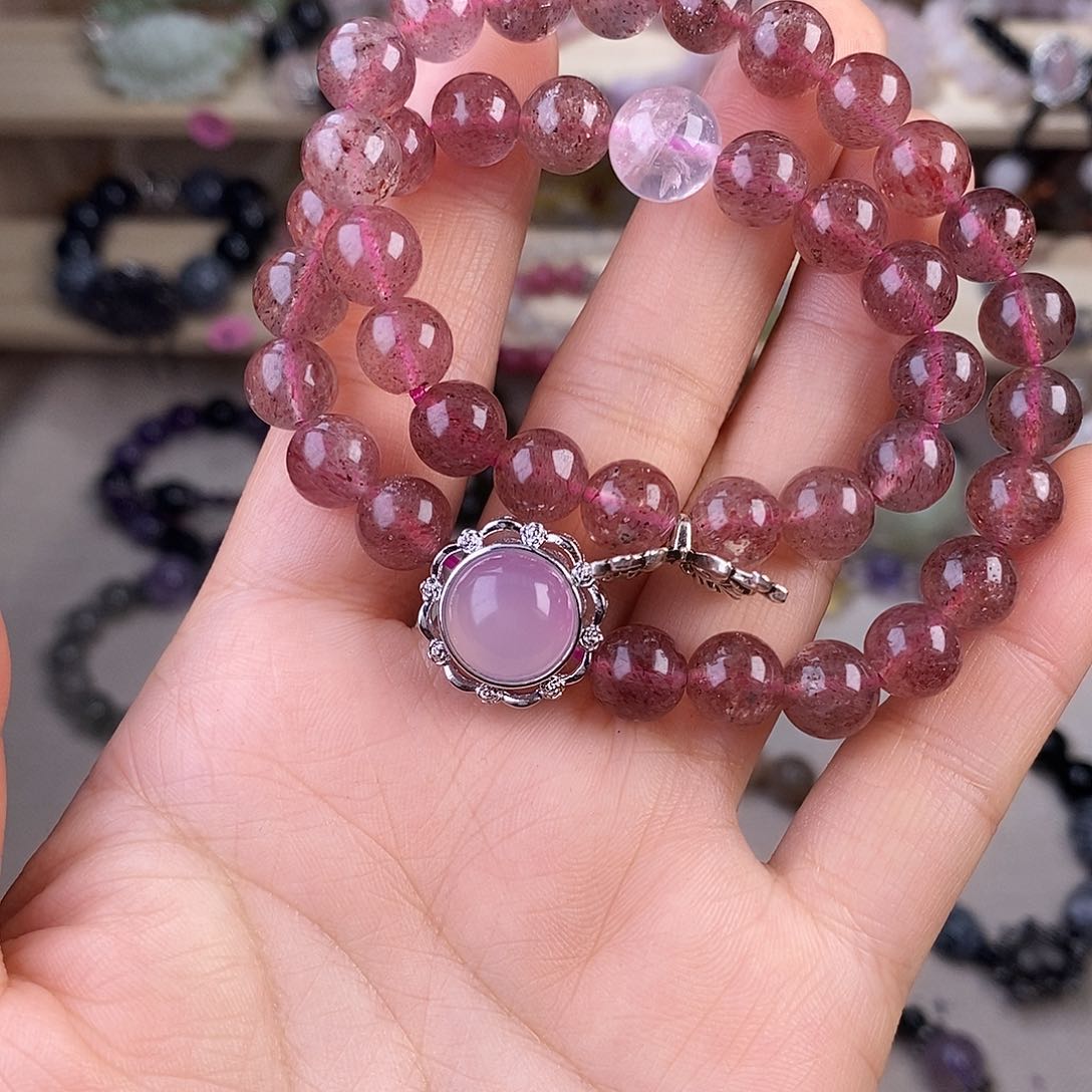 玛瑙/玉髓手链未镶嵌 9毫米草莓晶双圈