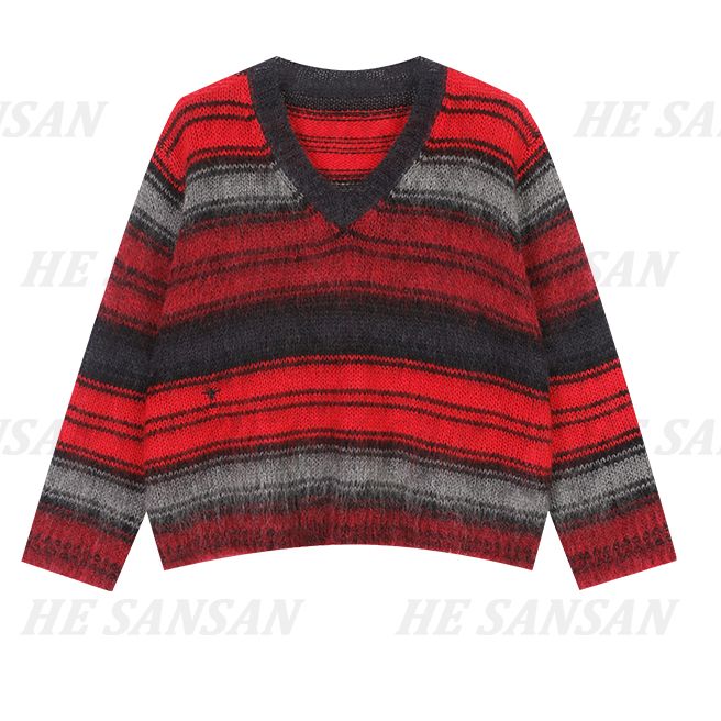 【SANSAN】条纹撞色百搭时尚套头上衣DY-4283