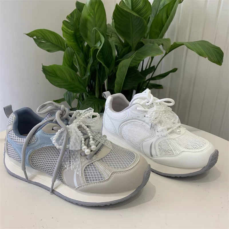 《鞋爱》703蕾丝网纱蝴蝶结网面透气女运动鞋