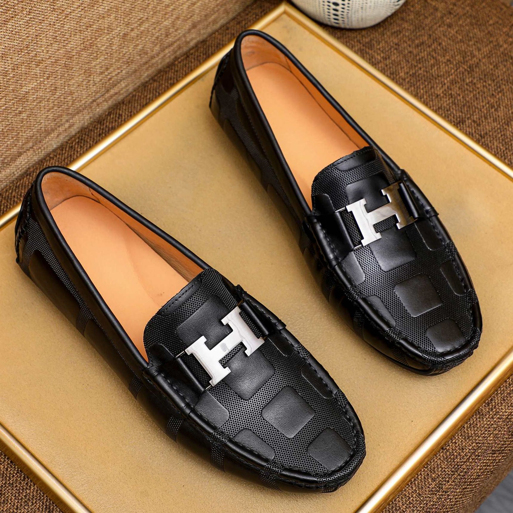 时尚潮流豆豆鞋真皮一脚蹬鳄鱼纹软皮透气休闲皮鞋2025新款男鞋