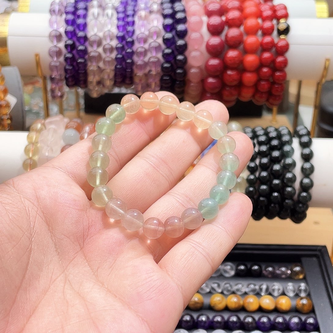 未镶嵌手链烟晶卡8+萤石素圈