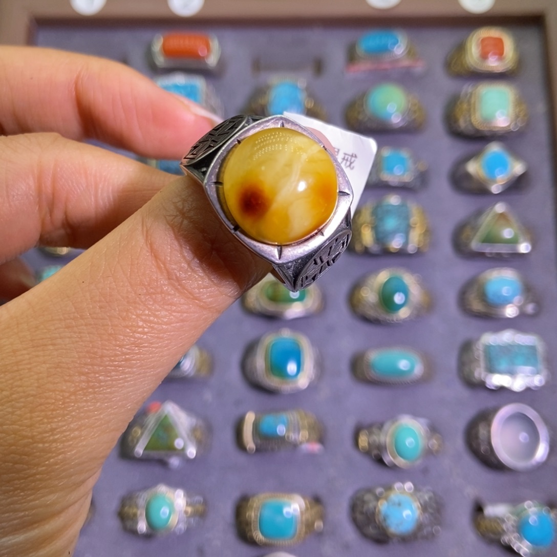 李***嘻蜜蜡银S925镶嵌戒指