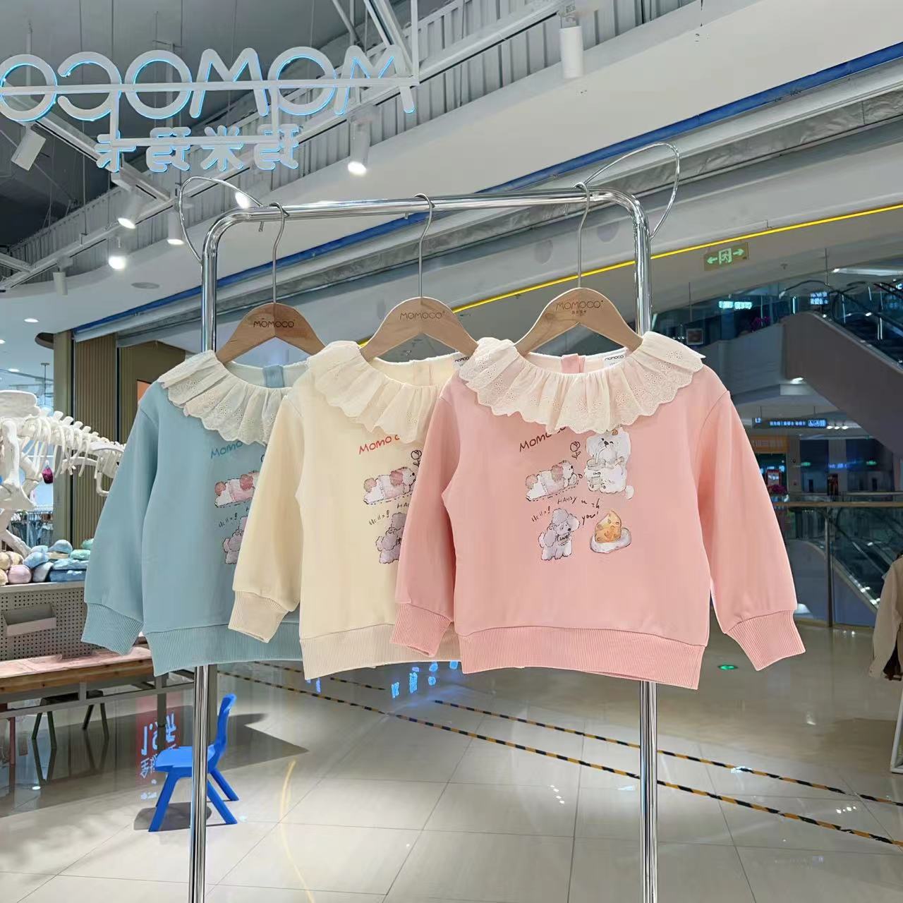 MOMOCO冬季女童加绒花边领小狗卫衣75830232013&14&75830232023