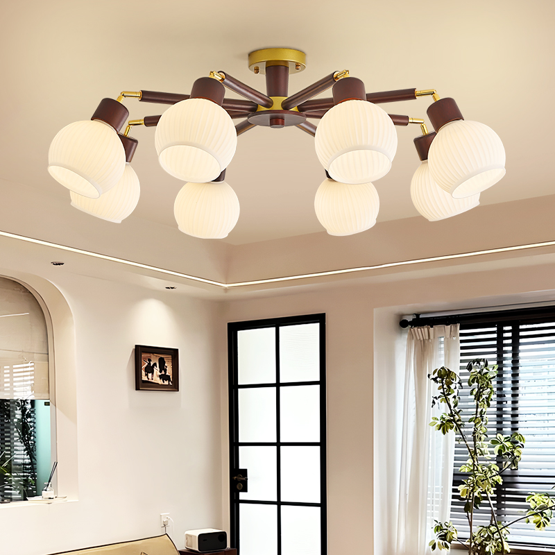 【楠木】全光谱实木中式玻璃吊灯中古风国风客厅ED全光谱胡桃木色