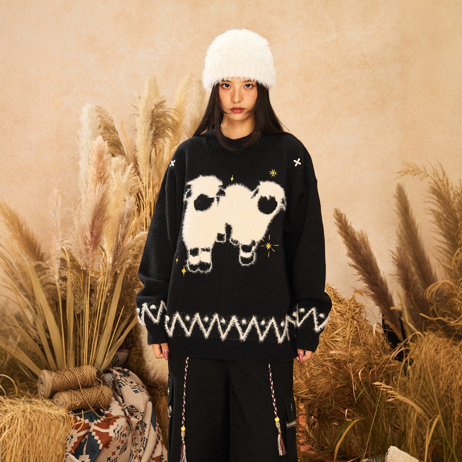 NSTNEW START发芽计划毛绒小羊提花潮牌百搭保暖毛衣
