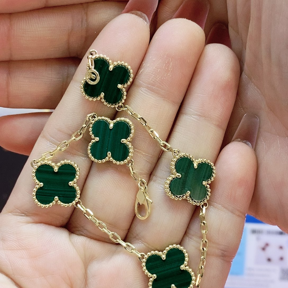 孔雀石手链18K金镶嵌