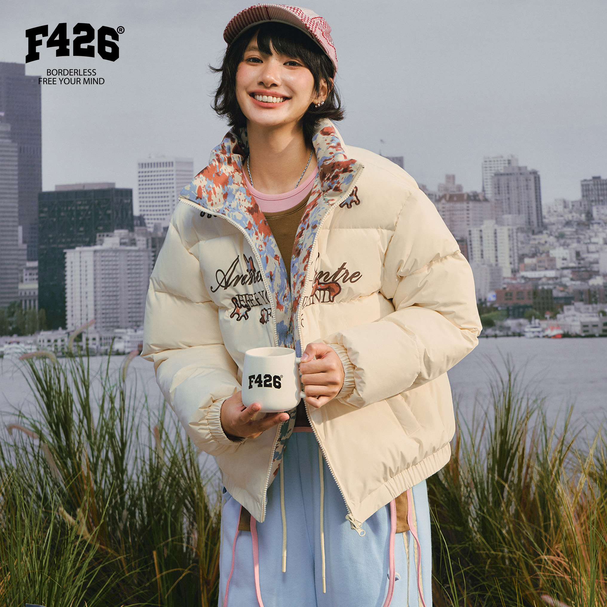 F426国潮冬季新款小猫贴布绣字母排版棉服 7905