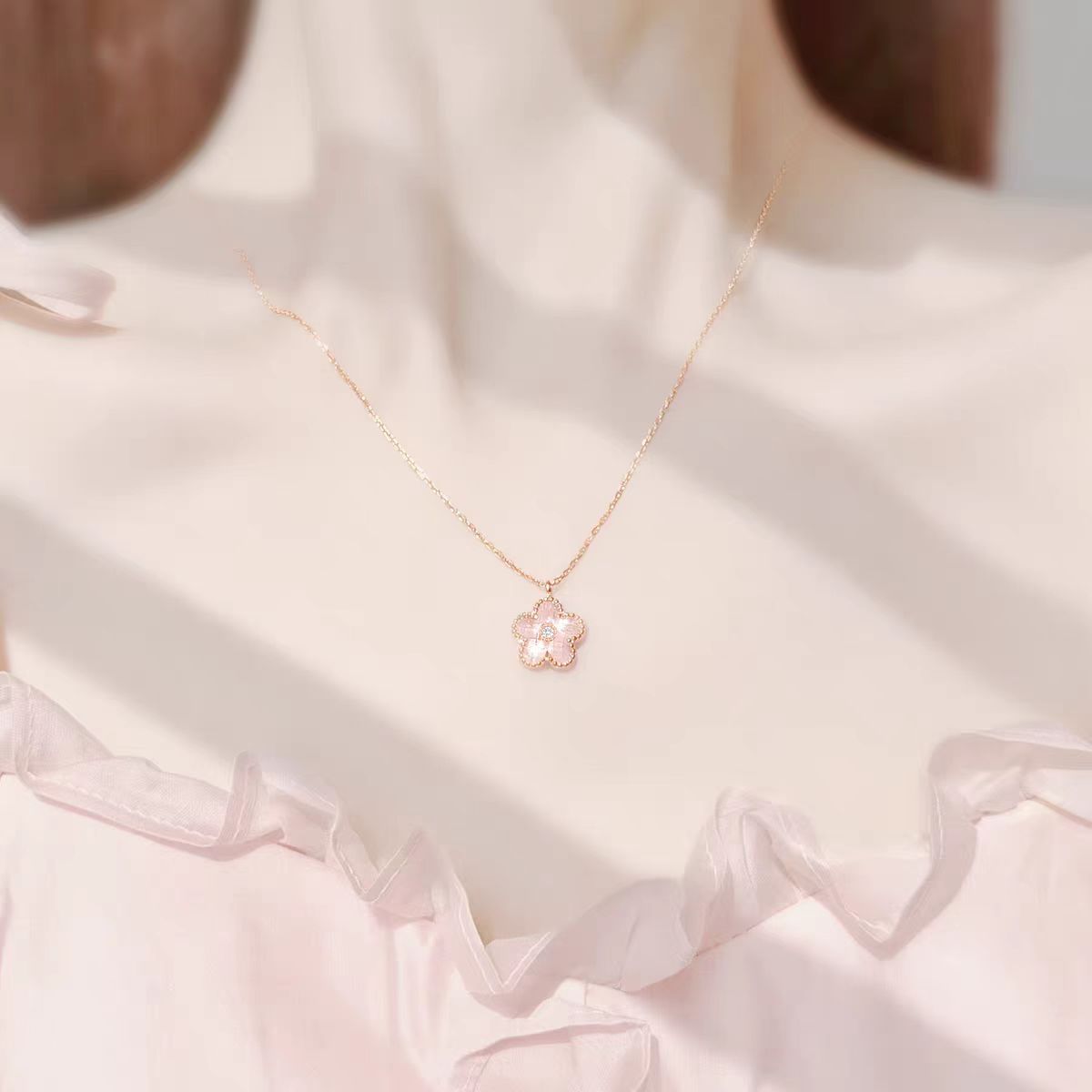 铜合金项链  双面四叶花项链A079