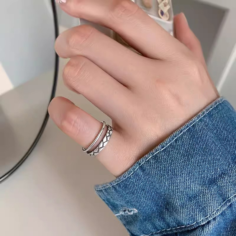 铜合金戒指 韩国麻花双层开口戒指ins潮时尚个性简约冷淡风尾戒女