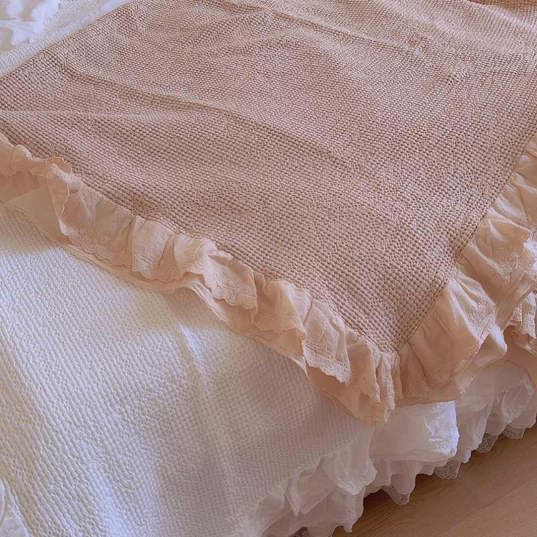 棉华夫格砂洗盖毯200×230米色