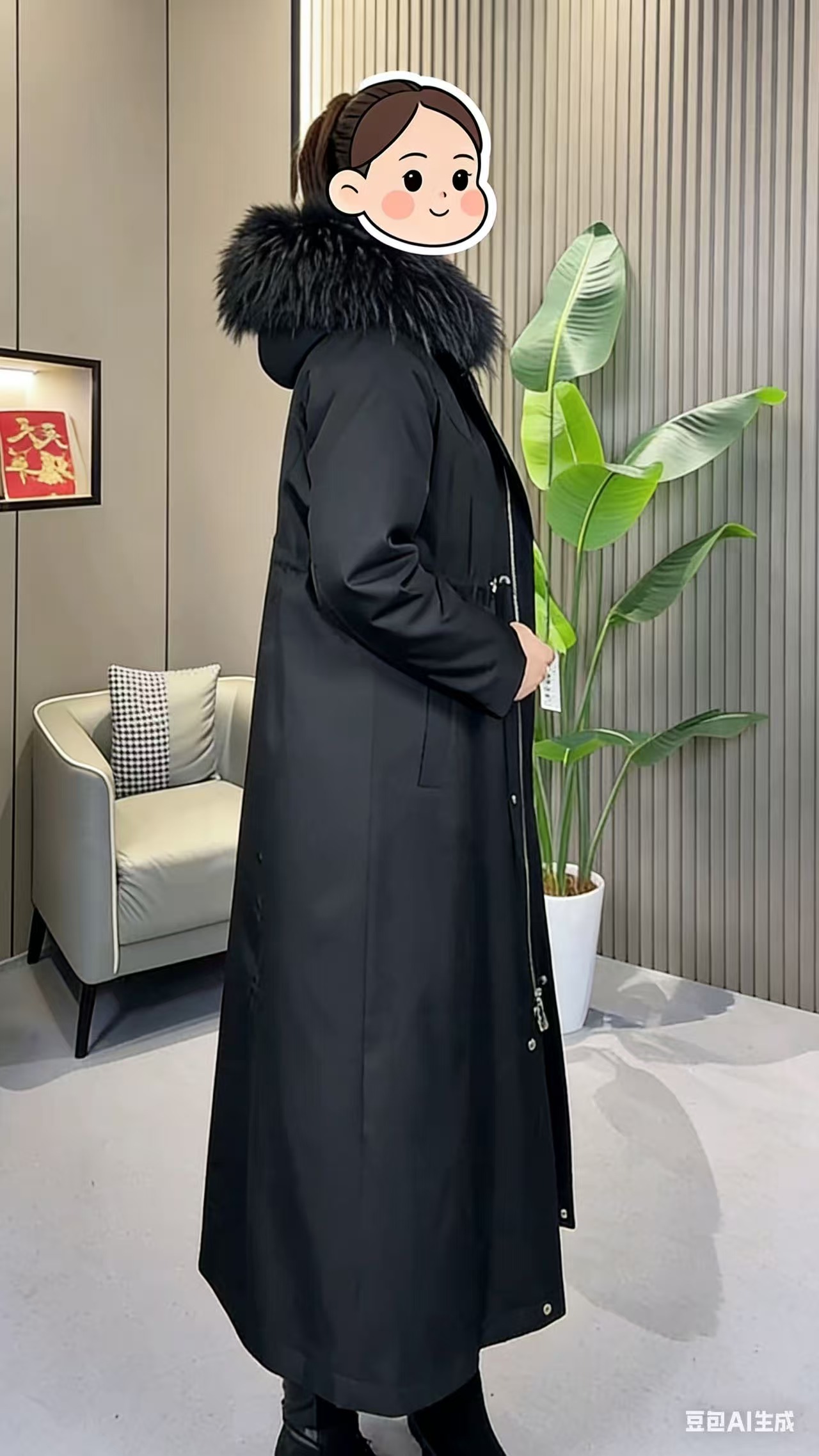 1.2米修身保暖派克服女士加长加厚防风