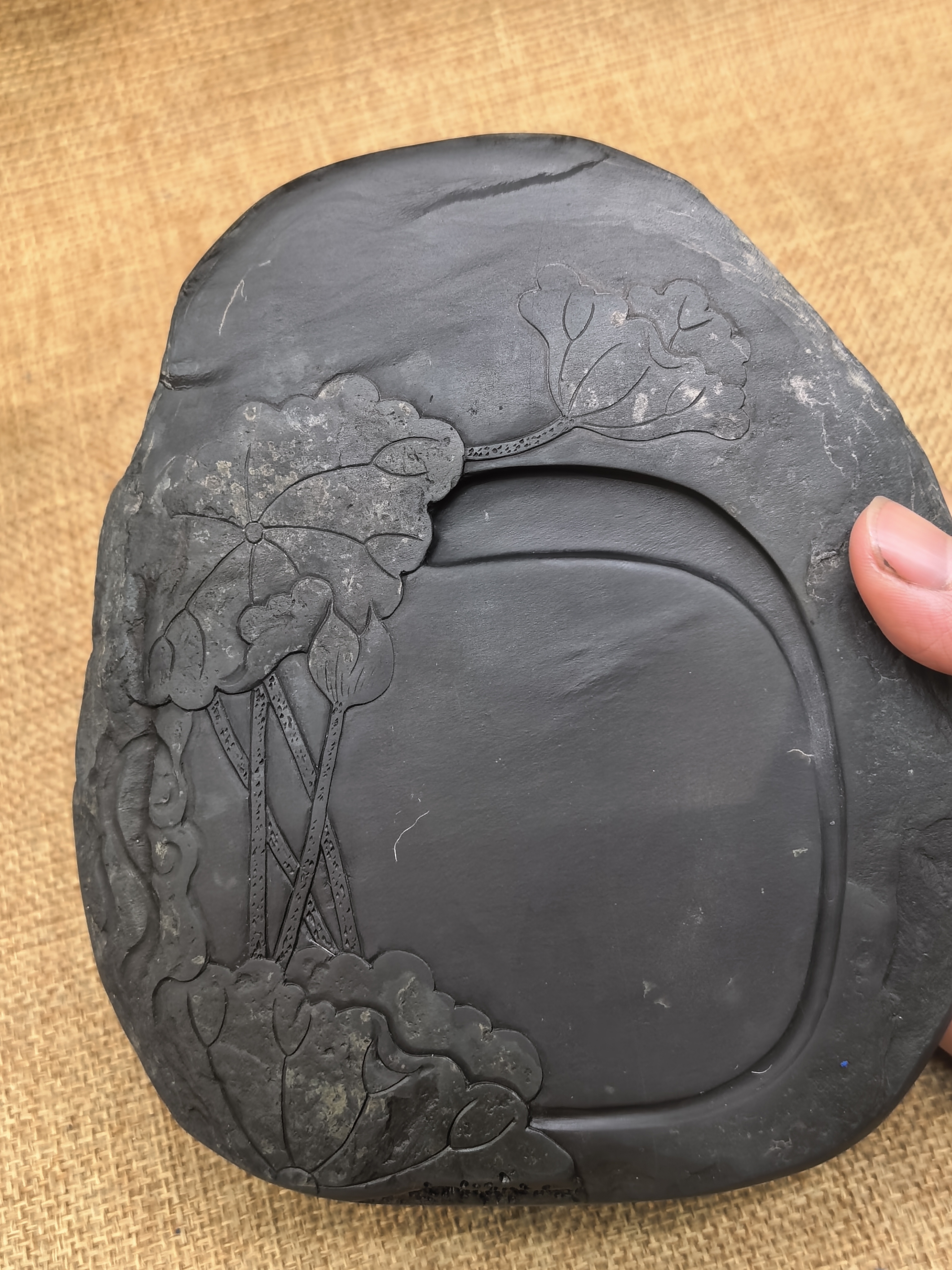 歙砚老坑眉纹随型砚台一物一图14*12*3cm