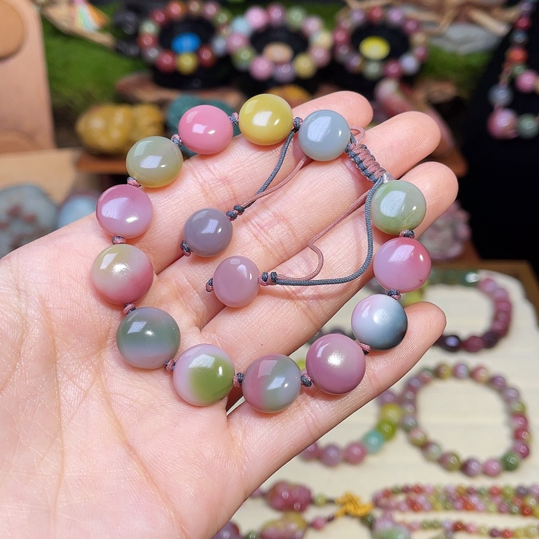 玛瑙/玉髓未镶嵌手串盐源玛瑙药片仙色系手串