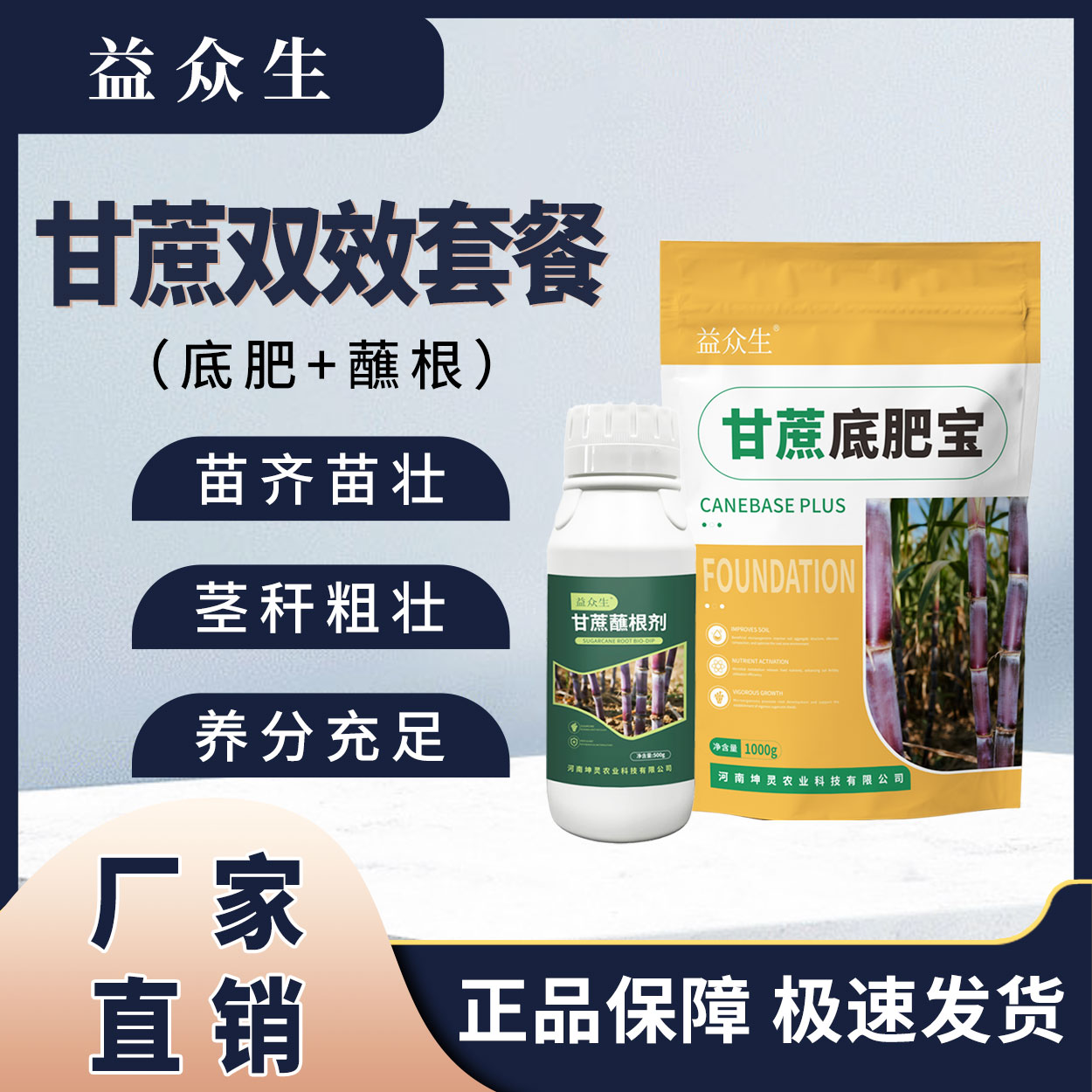 益众生甘蔗双效套餐底肥蘸根双结合改善土壤茎杆粗壮增收微生物肥