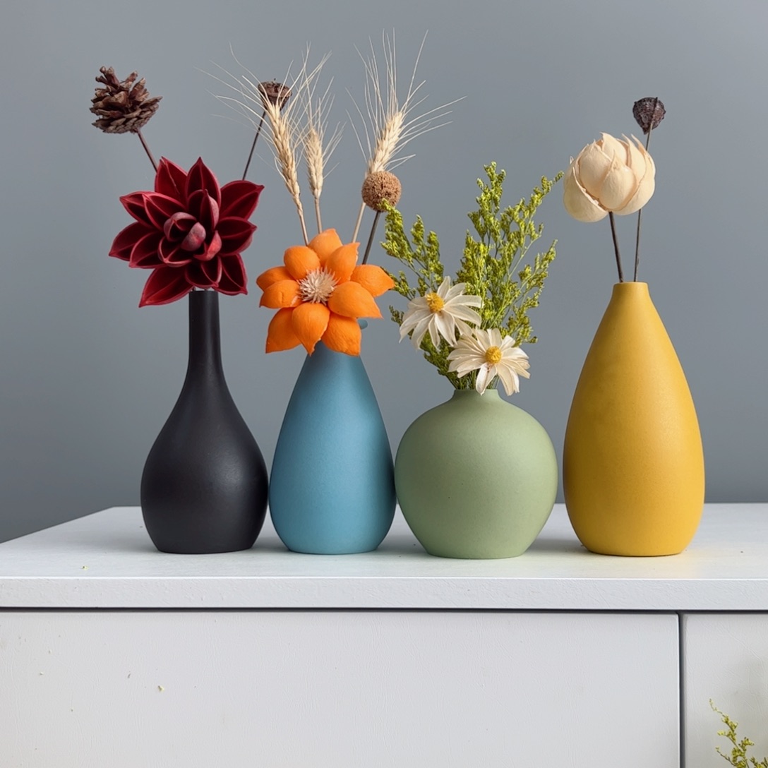摆件陶瓷小花瓶摆件含花总高约20-30cm