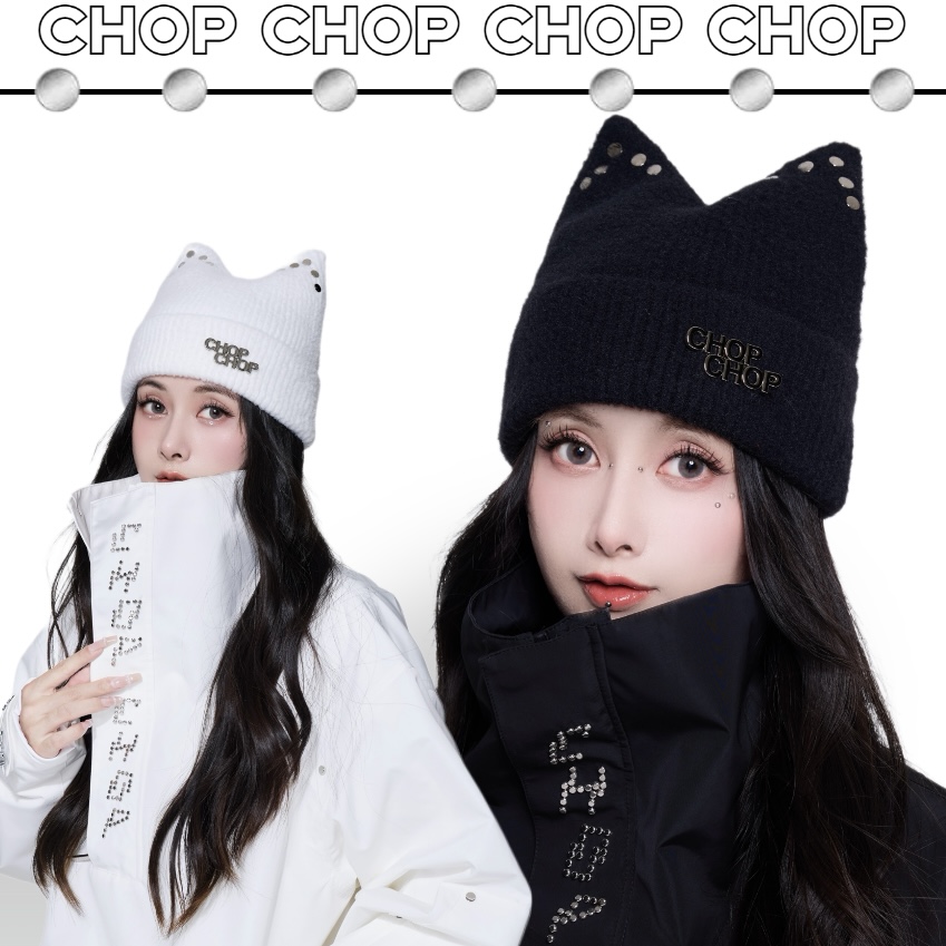 CHOPCHOP26新品【铆钉猫耳帽】重工打钉猫耳朵户外滑雪帽