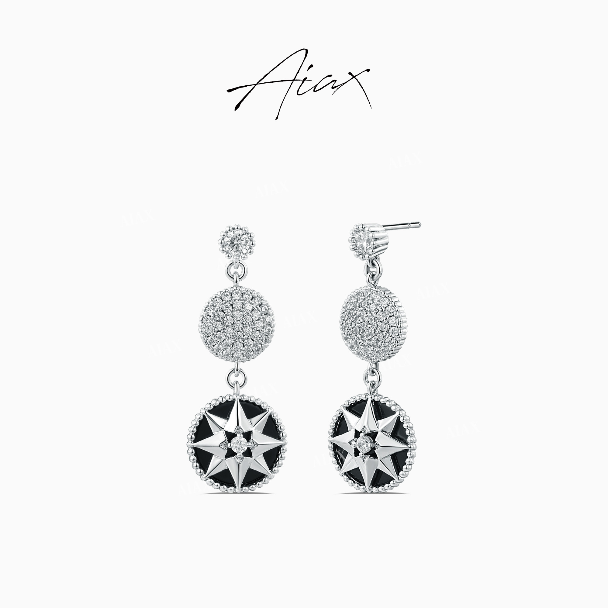 AIAX 镀K金  法式经典幸运立体罗盘八芒星耳坠耳环TSL1038