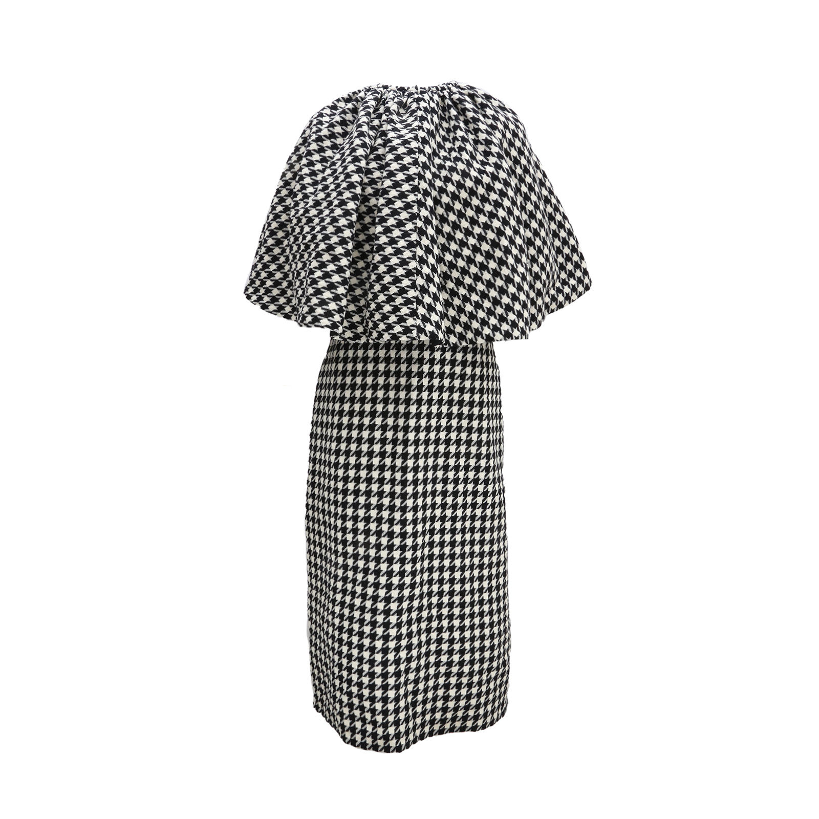 99新 GUCCI/古驰 活动黑白千鸟格披肩连衣裙两件套42码P204511925