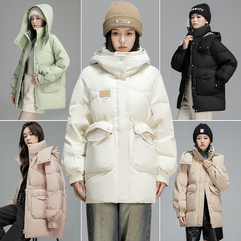 廓形格纹肌理感连帽羽绒服56222